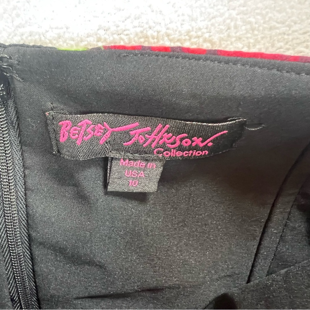 Betsey Johnson Retro Rose Print Bow Dress Size 10 Pin-up Rockabilly Strapless - Picture 5 of 11